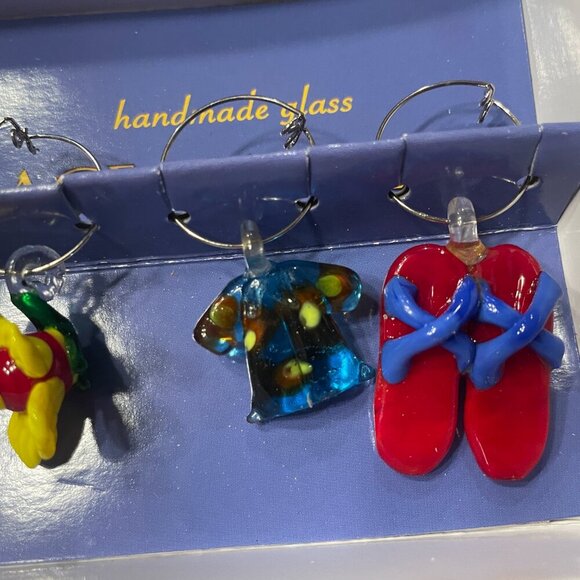 6 CARIBBEAN ISLAND CRUISE HANDMADE GLASS BEVERAGE WINE MARKERS BARWARE NAUTICAL! - Picture 4 of 6